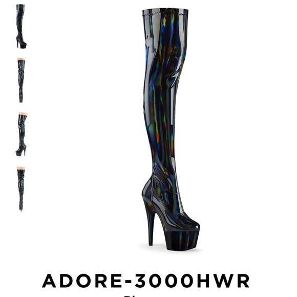 Pleaser Black Holographic Thigh High Boots - Picture 3 of 3